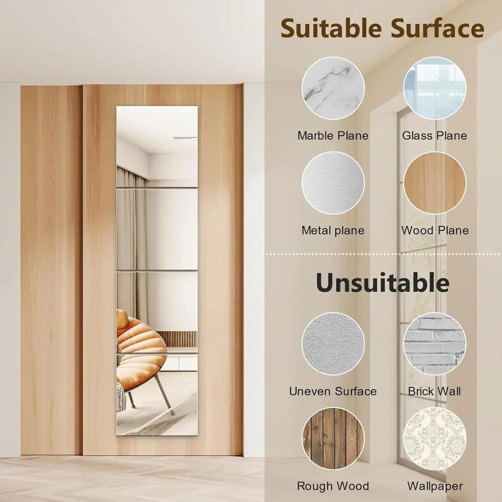 Full Length Frameless Shatterproof Acrylic Wall Mirror | Large Full Length Mirror QXL