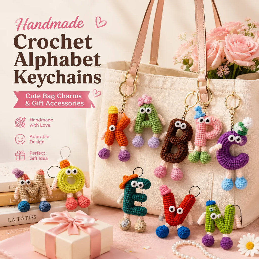 Handmade Crochet Letter Keychain | Alphabet Initial Bag Charm Crochet Letter Keychain QXL