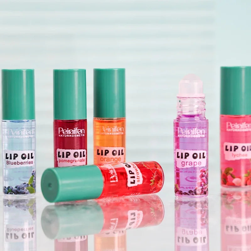 LAIKOU 6-Pack Fruit Scented Roll-On Lip Oil Moisturizing Set Roll-On Lip Oil Set QXL