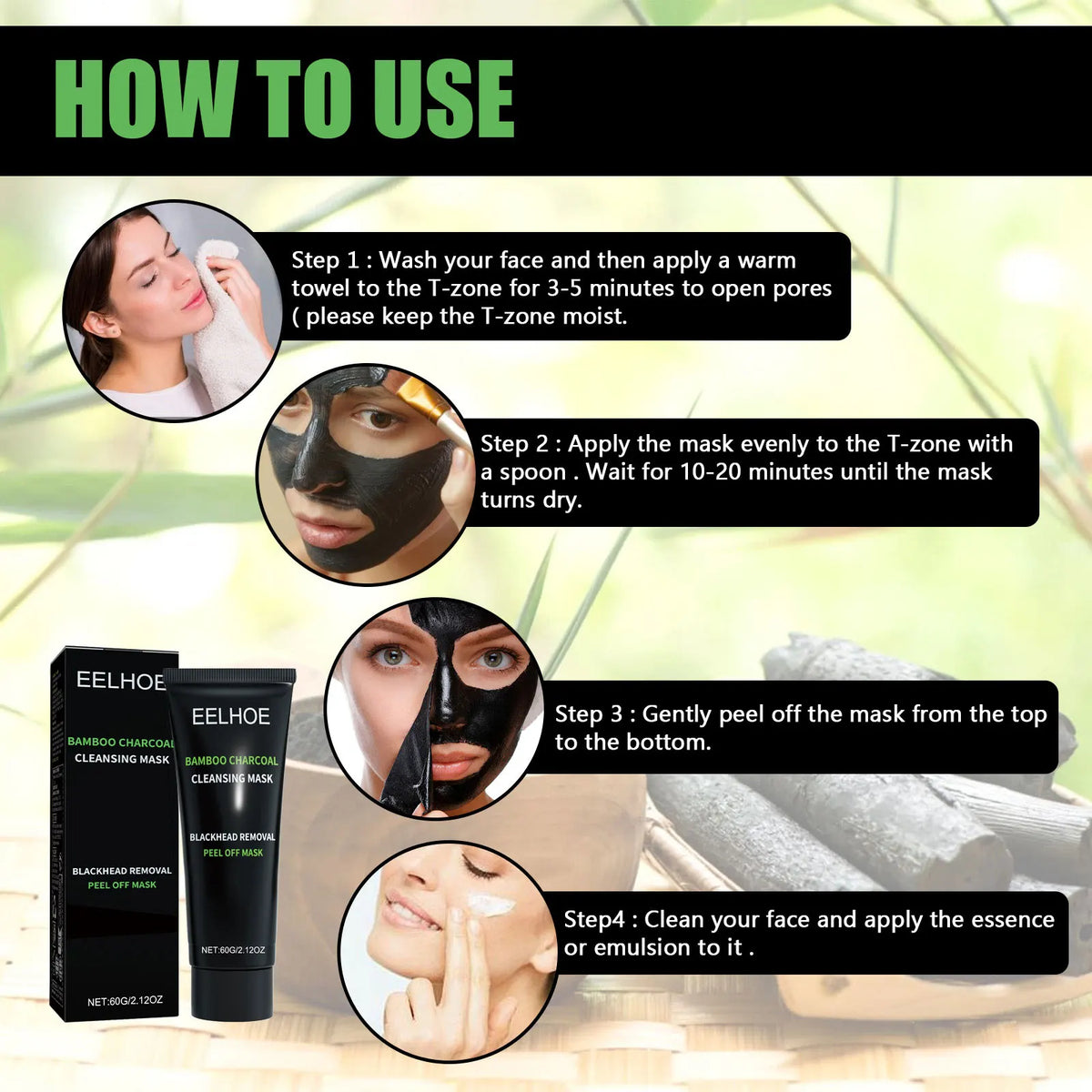 Eelhoe Bamboo Charcoal Peel-Off Mask | Deep Cleanse 60g Peel-Off Face Mask QXL