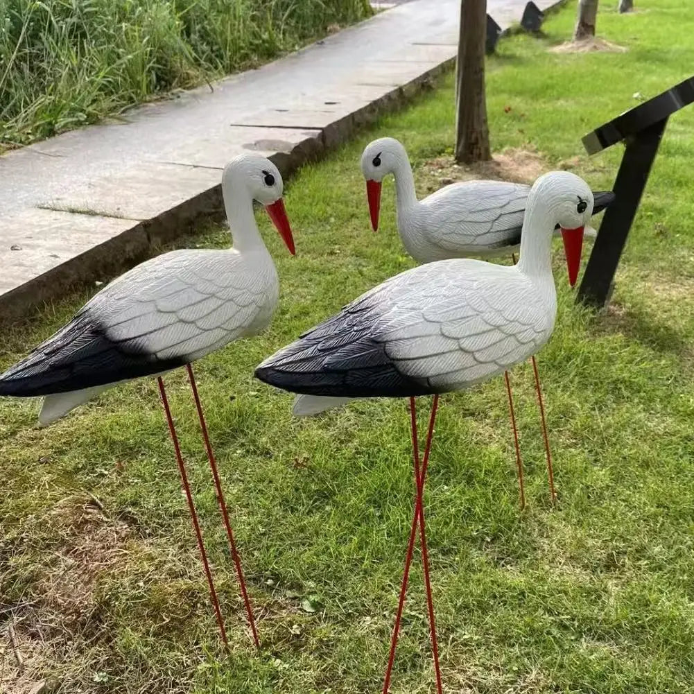 Realistic White Stork Garden Figurine | PE Crane Lawn Statue Garden Bird Statue QXL