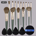 19-Pc Makeup Brush Set with Sponge & Puff | Dark Green Kit Makeup Brush Set QXL green