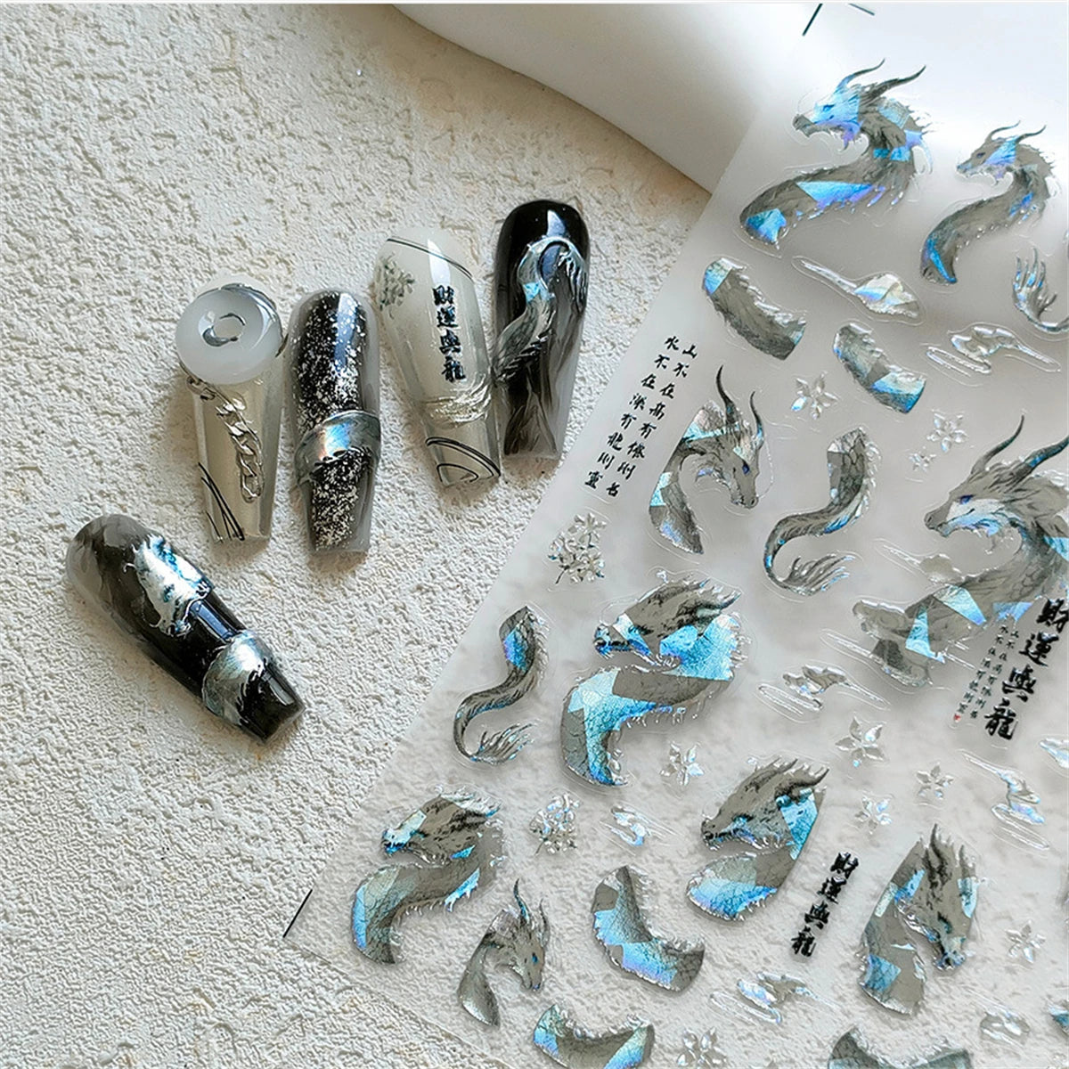 5D Dragon Nail Art Stickers – Glitter Embossed Foil Decals Nail Art Stickers QXL