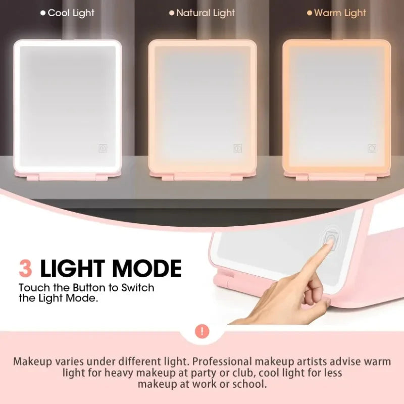 LED Lighted Folding Travel Makeup Mirror | 3 Colours Touch Dim LED Makeup Mirror QXL