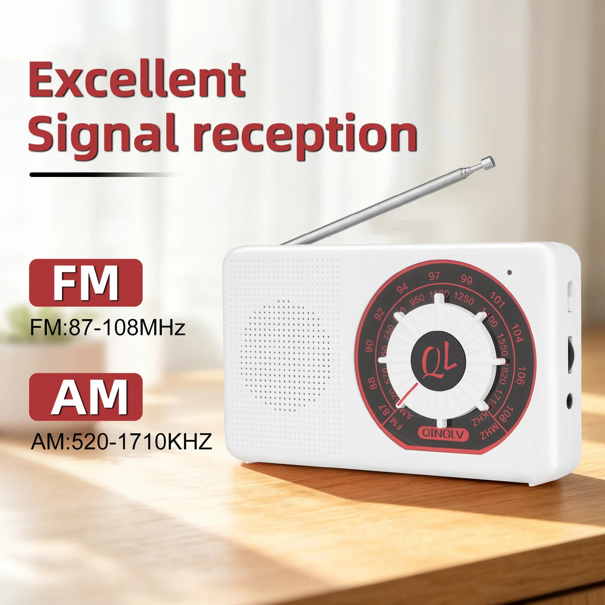 Portable AM/FM Radio | Big Speaker & Earphone Jack – White Portable AM/FM Radio QXL