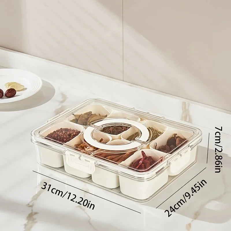 Divided Snack Tray with Lid & Handle | 8-Compartment Serving Tray Divided Serving Tray QXL