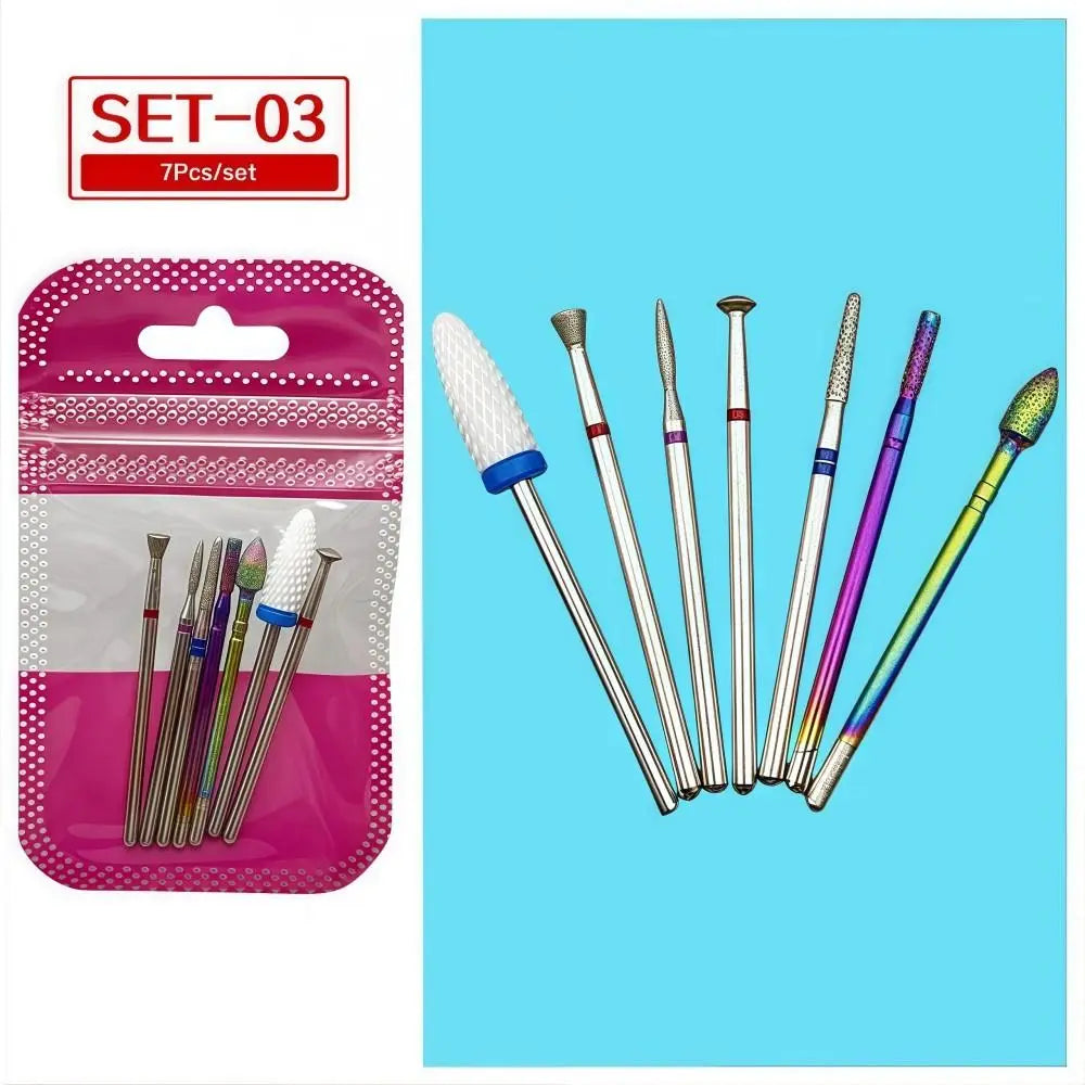 7-Piece Nail Drill Bit Set | Ceramic, Steel & Diamond Kit Nail Drill Bit Set QXL