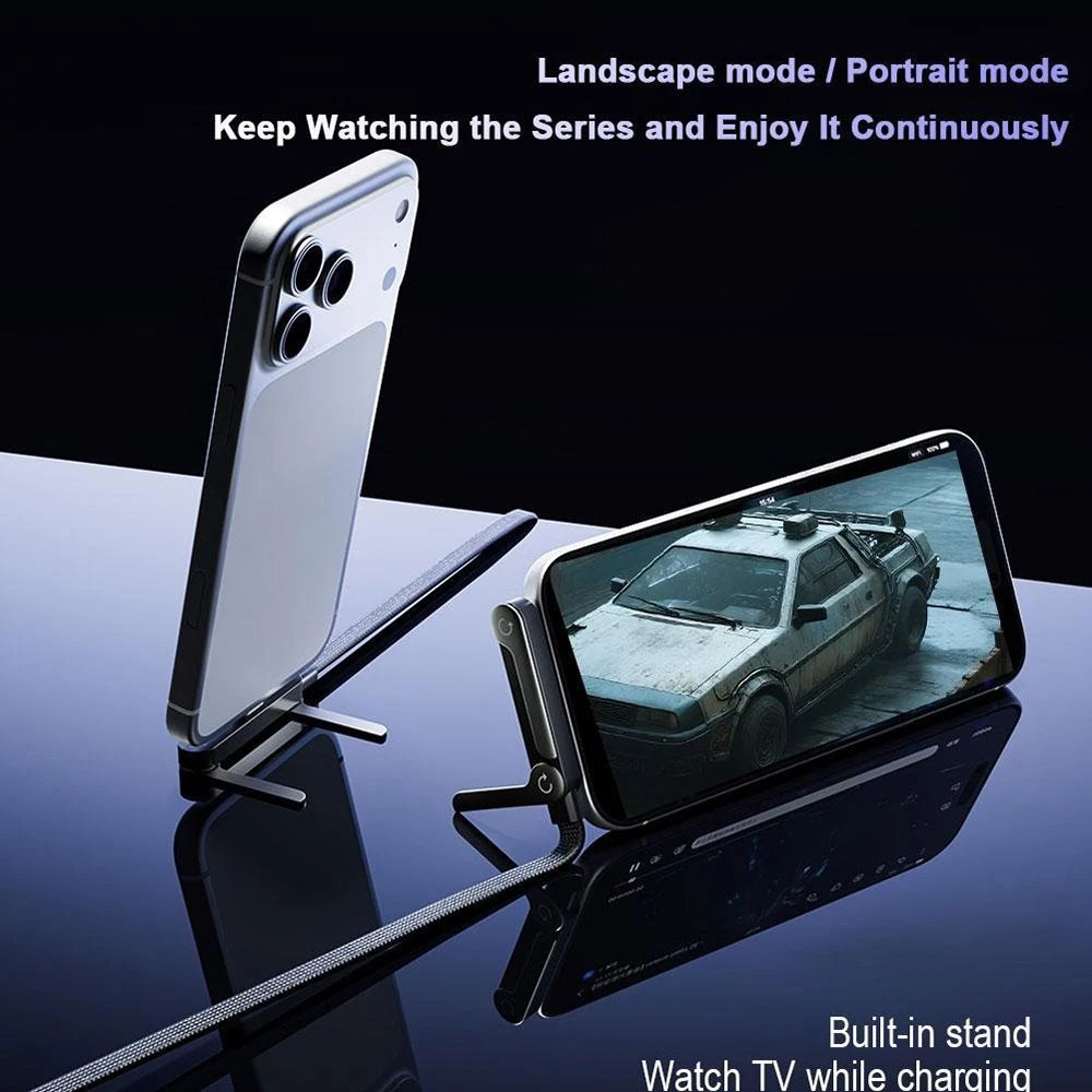 2-in-1 240W USB-C Fast Charging Cable & Foldable Phone Stand USB-C Charging Cable QXL