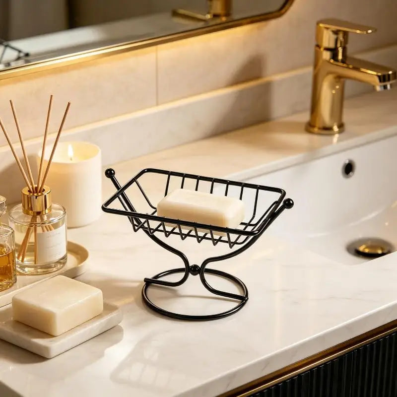 Rustproof Metal Soap Dish Holder | Square Wire Drain Design Soap Dish Holder QXL