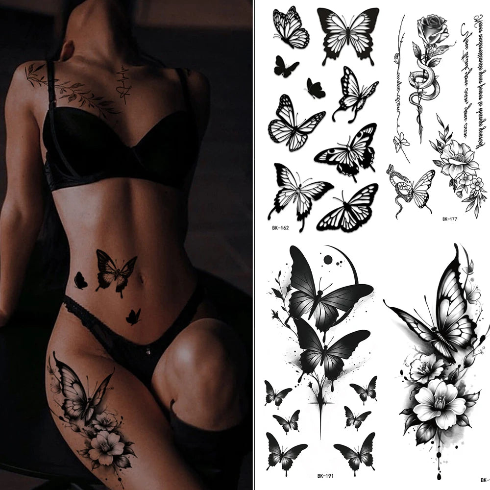 3-Pack Butterfly Temporary Tattoos | Waterproof, Lasts 15 Days Temporary Tattoo QXL 1 set