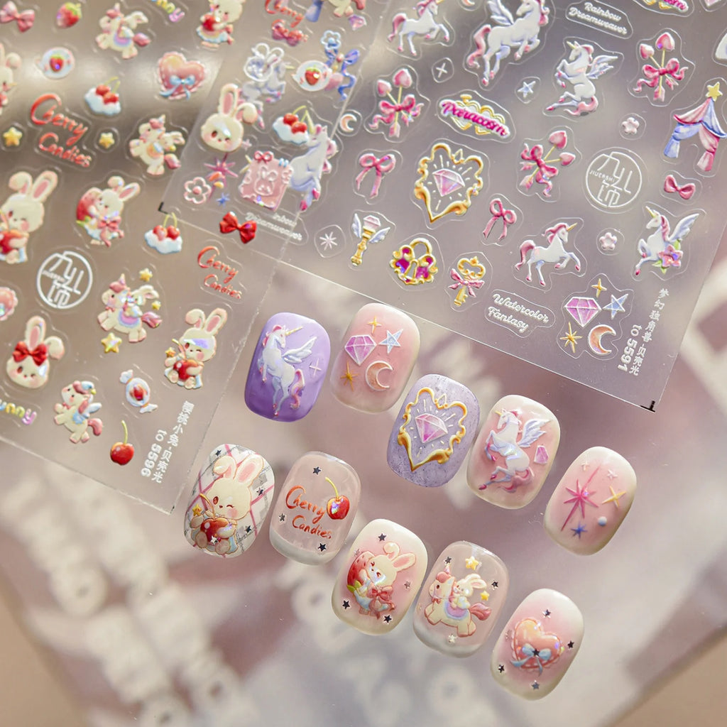 5D Unicorn Nail Stickers Y2K Self-Adhesive Nail Art Decals Nail Art Stickers QXL