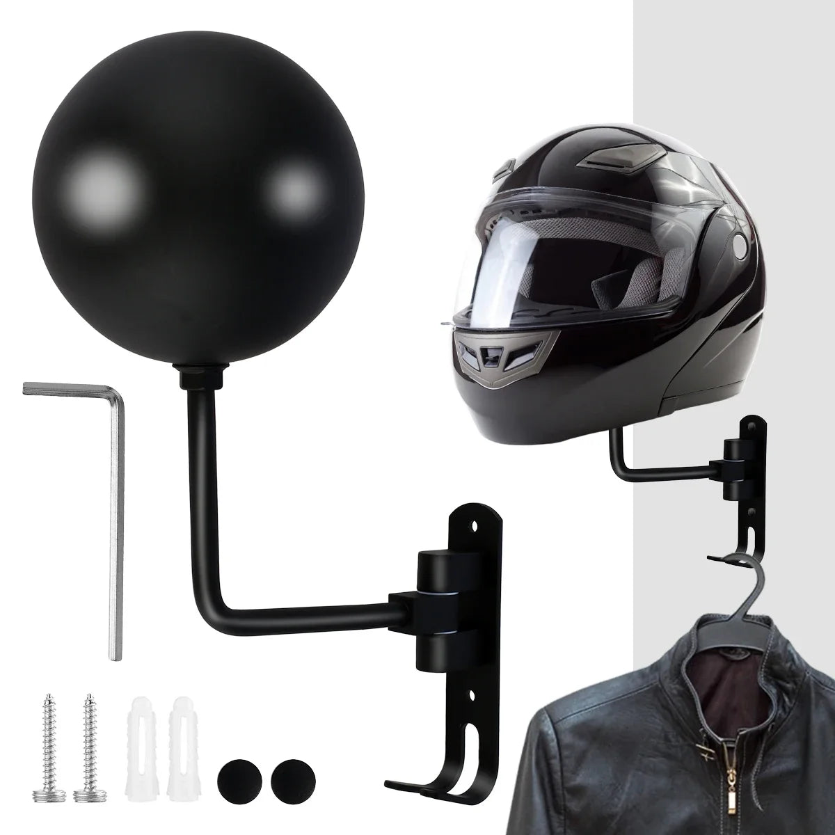 180° Rotating Wall Mount Helmet Rack with Hooks | Garage Organizer Wall Helmet Rack QXL