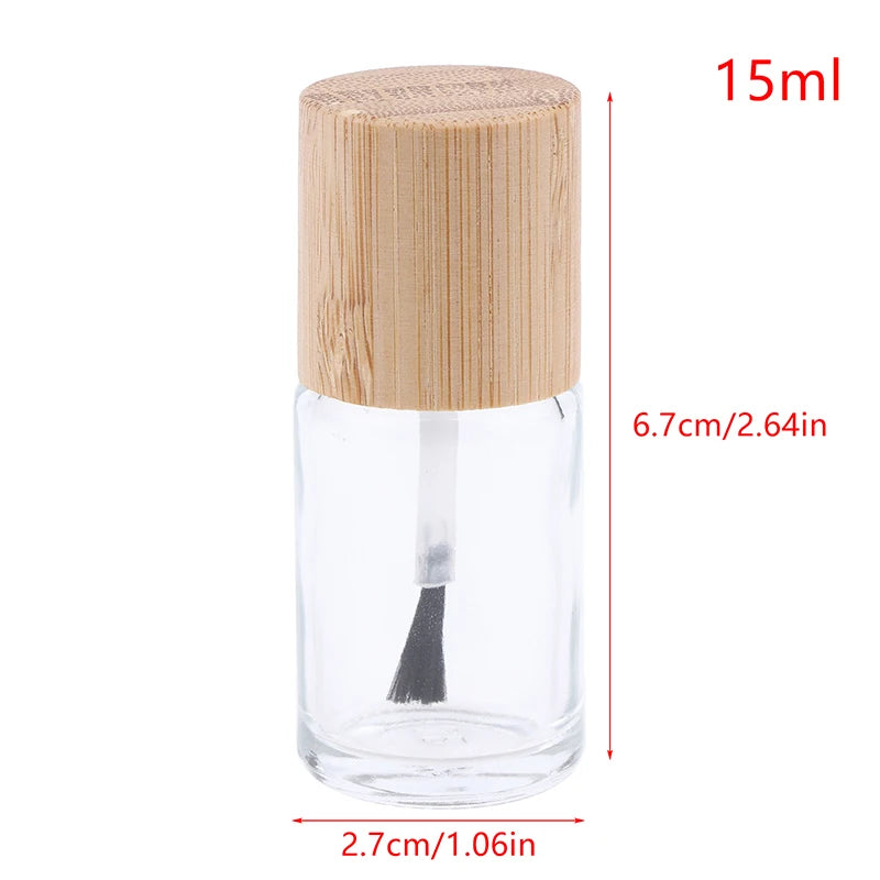 Glass Nail Oil Bottle Bamboo Lid | 5ml 10ml 15ml Refillable Nail Oil Bottle QXL 15ml