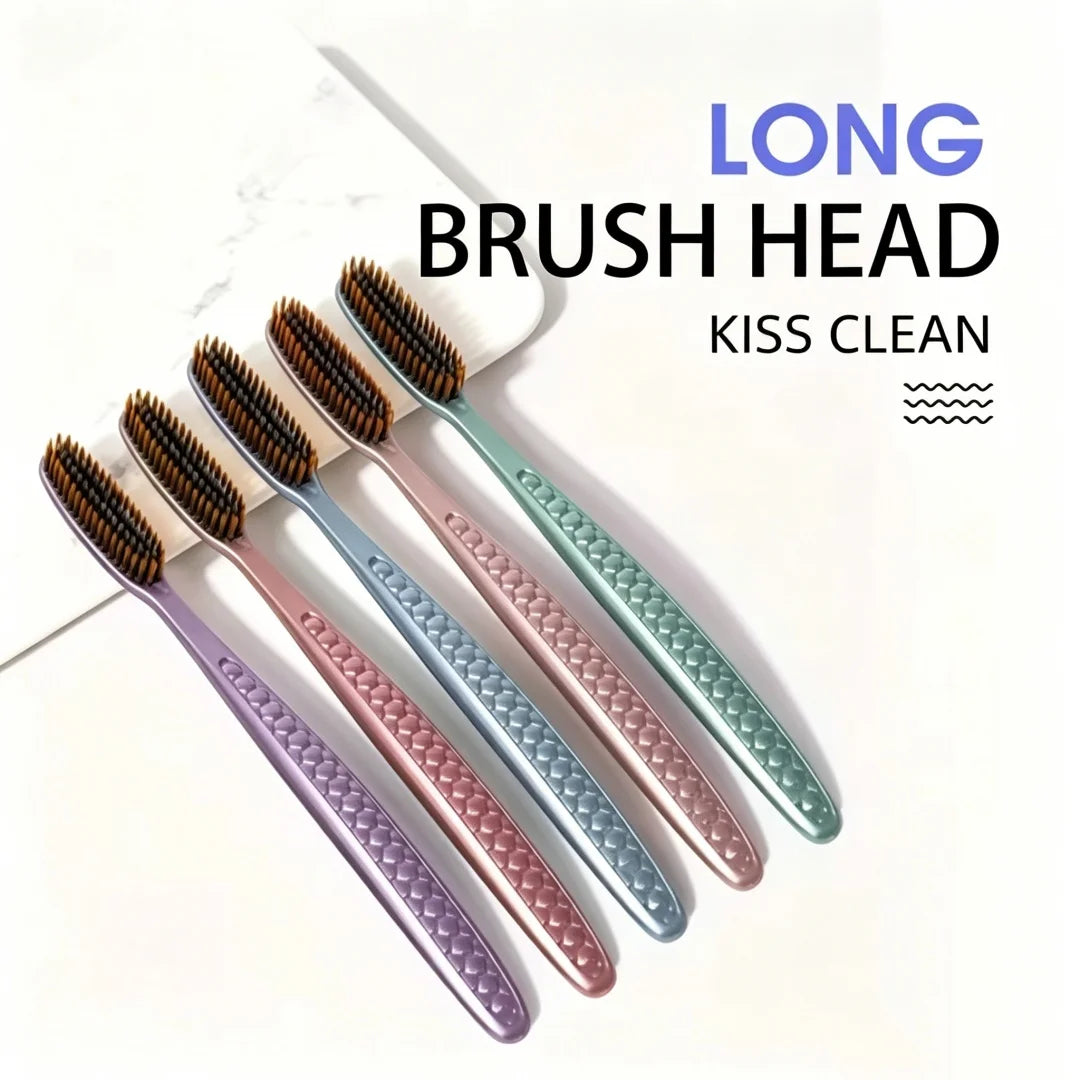 5-Pack Soft Bristle Toothbrushes | Curved Head Adults Manual Toothbrush Set QXL 5pcs-
