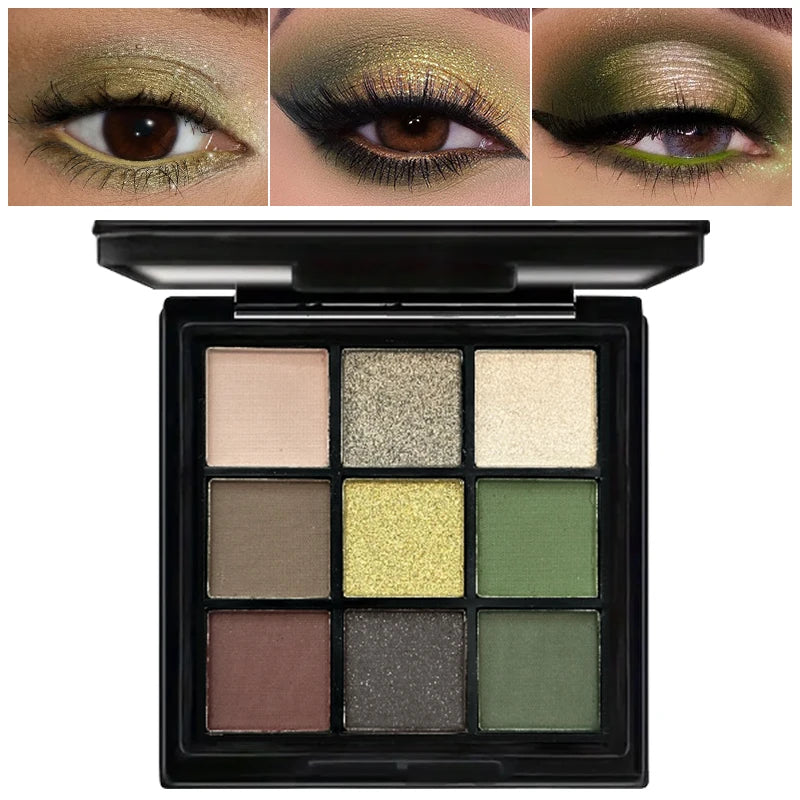 9-Color Olive Green Eyeshadow Palette | Shimmer & Matte Eyeshadow Palette QXL