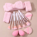 17-Pc Pink Makeup Brush Set with Sponge Puff & Wrist Strap Makeup Brush Set QXL Pink