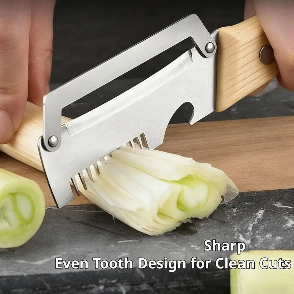 3-in-1 Scallion Shredder & Onion Slicer | Wooden Handle Kitchen Slicer Tool QXL