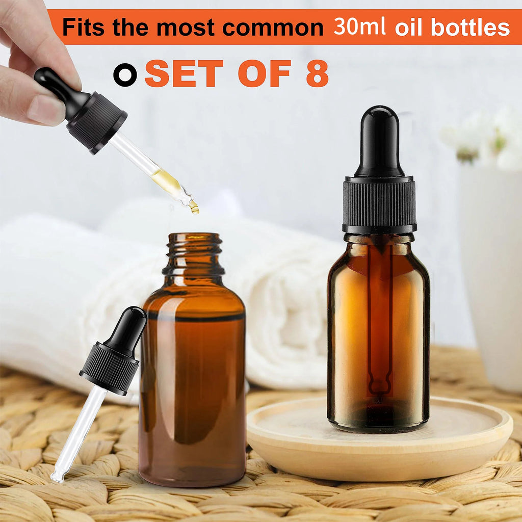 30ml Glass Dropper Bottles 8-Pack | Essential Oils & Refillable Glass Dropper Bottles QXL