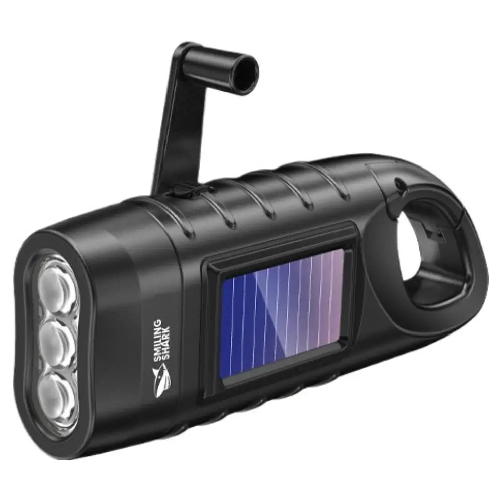 Solar Hand Crank LED Flashlight | Camping Emergency Torch Solar Camping Flashlight QXL Black