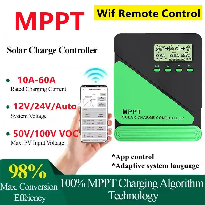 Dreamburgh MPPT Solar Charge Controller 12/24V WiFi 10A–60A Solar Charge Controller QXL