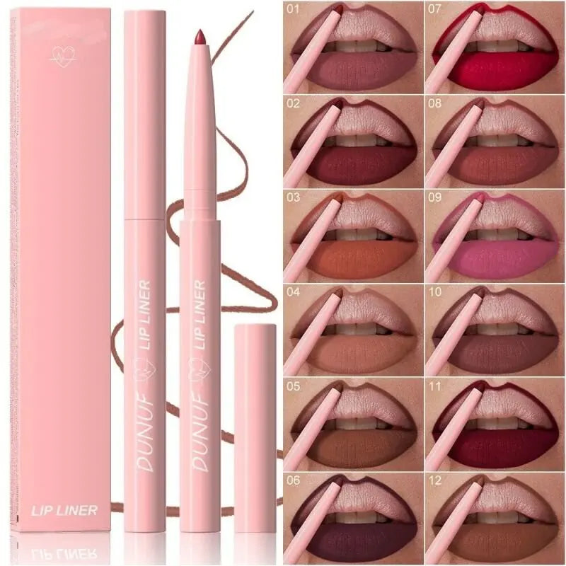 12-Color Waterproof Matte Lip Liner Set | Long-Lasting Lip Liner Pencil QXL
