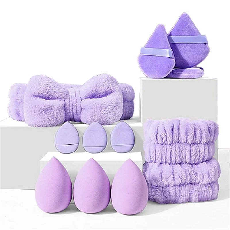 12-Pc Makeup Sponge Blender Set | Puffs, Headband & Wristband Makeup Sponge Set QXL