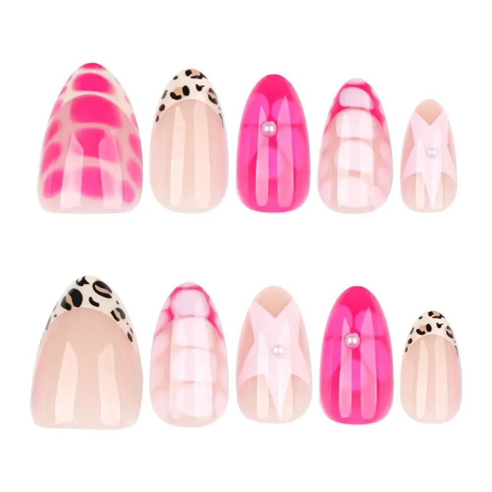 24-Pc Aurora Flower Almond Press-On Nails | French Tip Press-On Nail Set QXL
