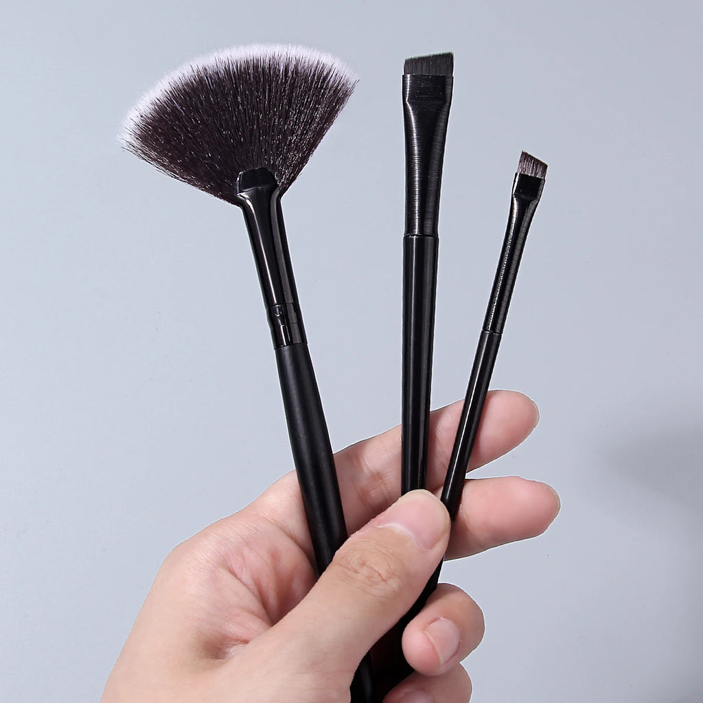 KOSSHOW 3-Pc Makeup Brush Set – Fan Highlighter, Liner & Brow Makeup Brush Set QXL