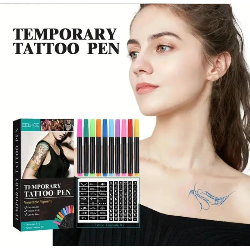 VERONNI 10-Color Temporary Tattoo Pen Set | DIY Body Art Temporary Tattoo Pen QXL