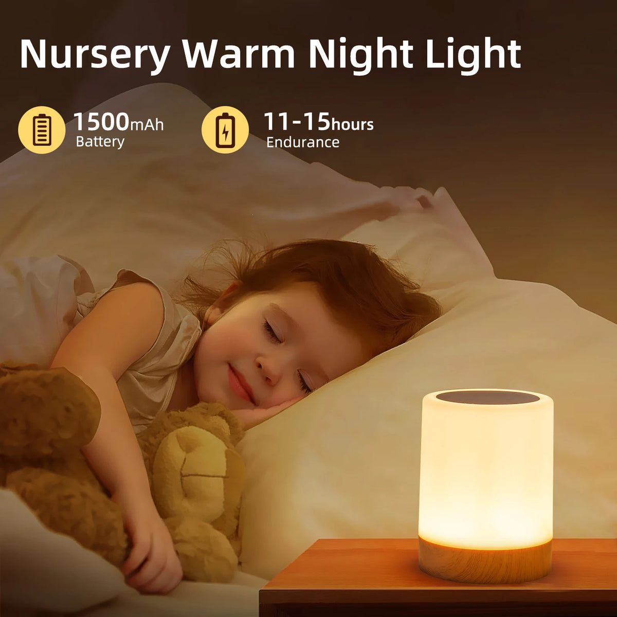 RGB 16-Color USB Rechargeable Night Light | Touch Control Lamp RGB LED Night Light QXL