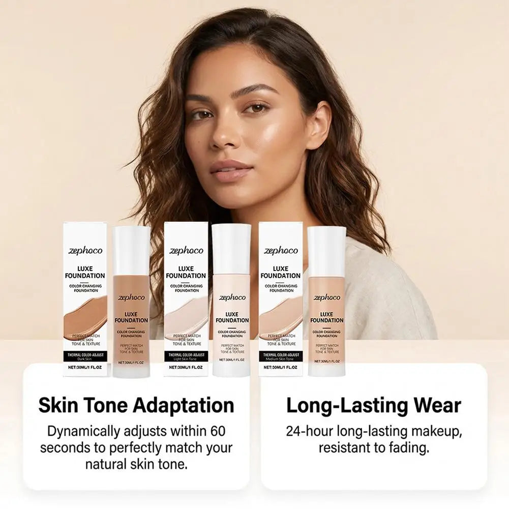 Color-Changing Foundation | High Coverage, 24H Wear, 30ml Liquid Foundation QXL
