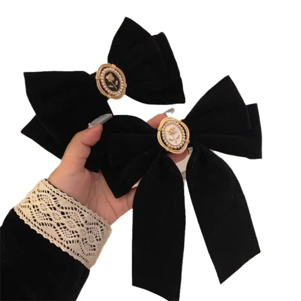 Black Velvet Bow Hair Clip | Retro Duckbill Camellia Hairpin Hair Clip QXL