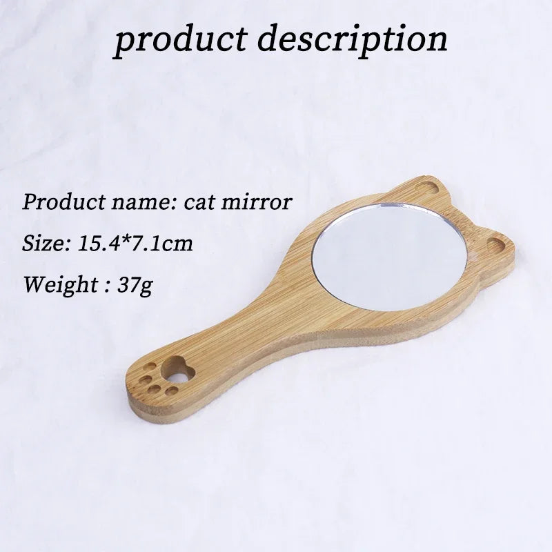 Cute Cat Bamboo Pocket Makeup Mirror | Compact Dual-Sided Compact Makeup Mirror QXL