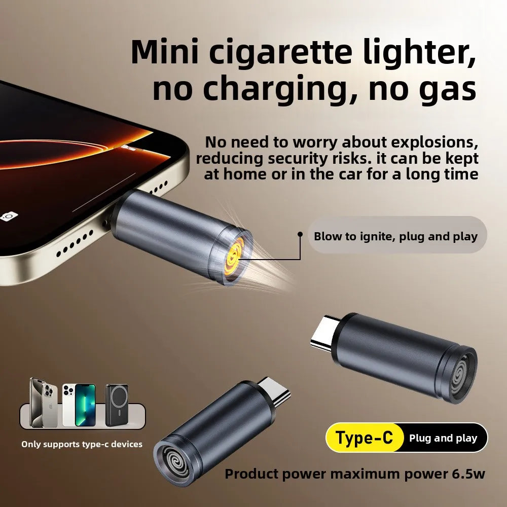 USB-C Flameless Electric Lighter | Blow to Ignite, Windproof Electric Arc Lighter QXL