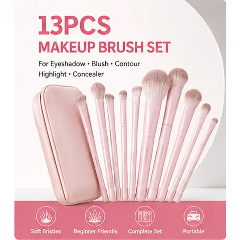 Pink Makeup Brush Set 5–13Pc | Soft Synthetic Bristles & Bag Makeup Brush Set QXL