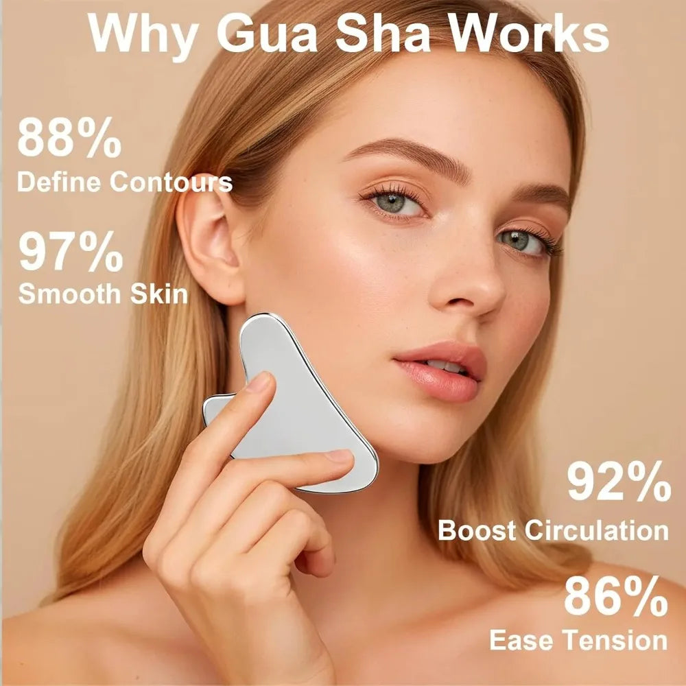 Stainless Steel Gua Sha & Face Sculpting Brush Set – 2 Pc Gua Sha Tool Set QXL