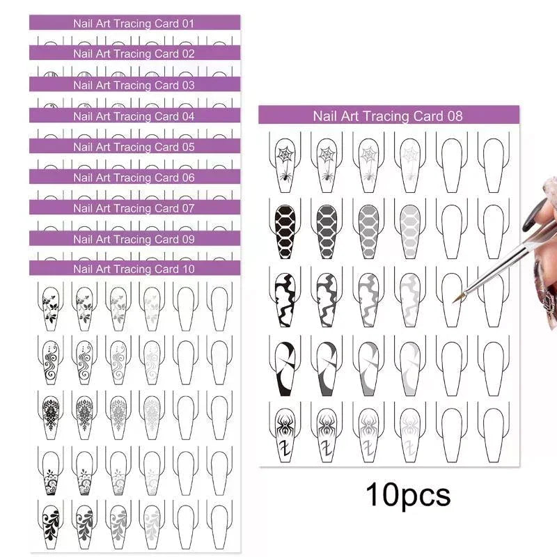 10-Pack Nail Art Practice Cards | 200+ Design Templates Nail Art Practice Cards QXL