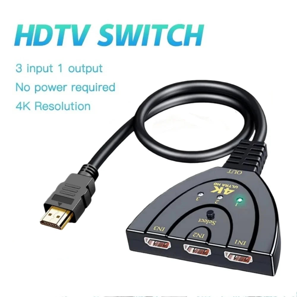 4K HDMI Switch 3-In 1-Out | PS4 PS5 Xbox PC TV Switcher HDMI Switch QXL