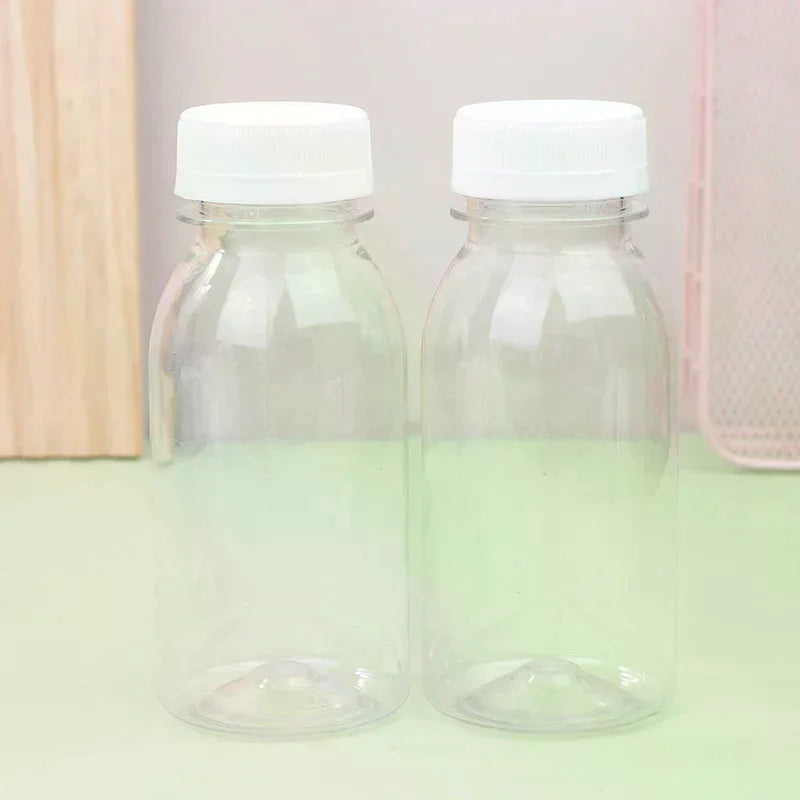 6-Pack 200ml Clear PET Plastic Bottles with Lids | Kids & Café Plastic Drink Bottles QXL