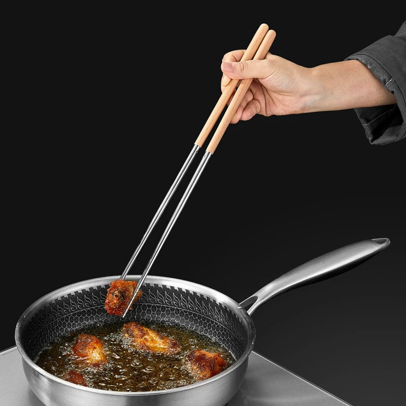 Long Stainless Steel Cooking Chopsticks | Reusable 40cm Pair Cooking Chopsticks QXL