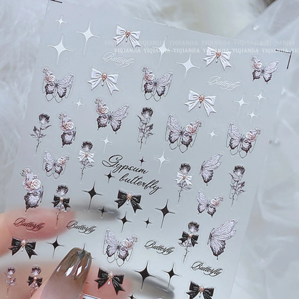 5D Embossed Punk Nail Stickers | Bow Butterfly Star Decals Nail Art Stickers QXL