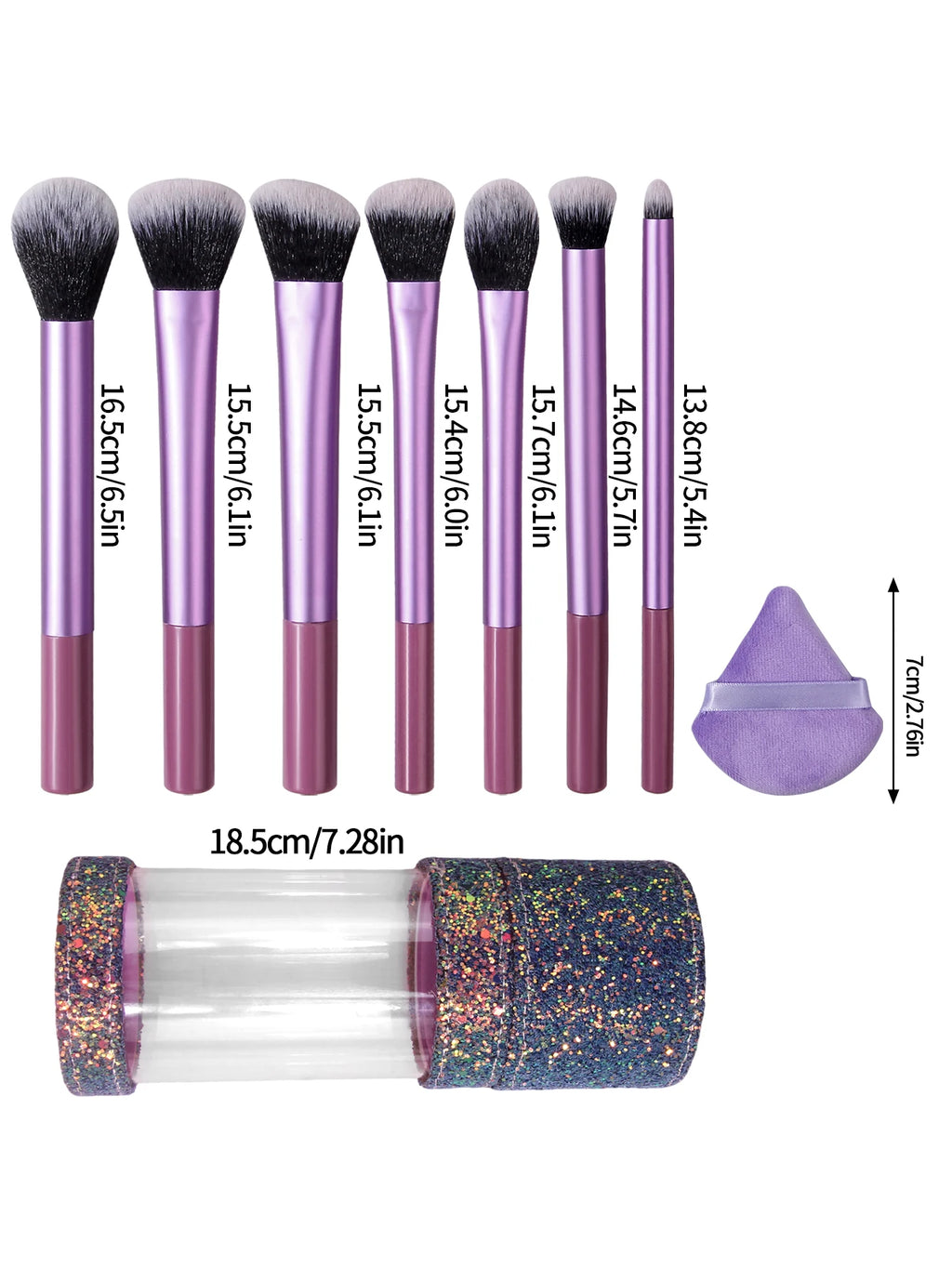 10-Pc Purple Makeup Brush Set with Powder Pads & Storage Makeup Brush Set QXL