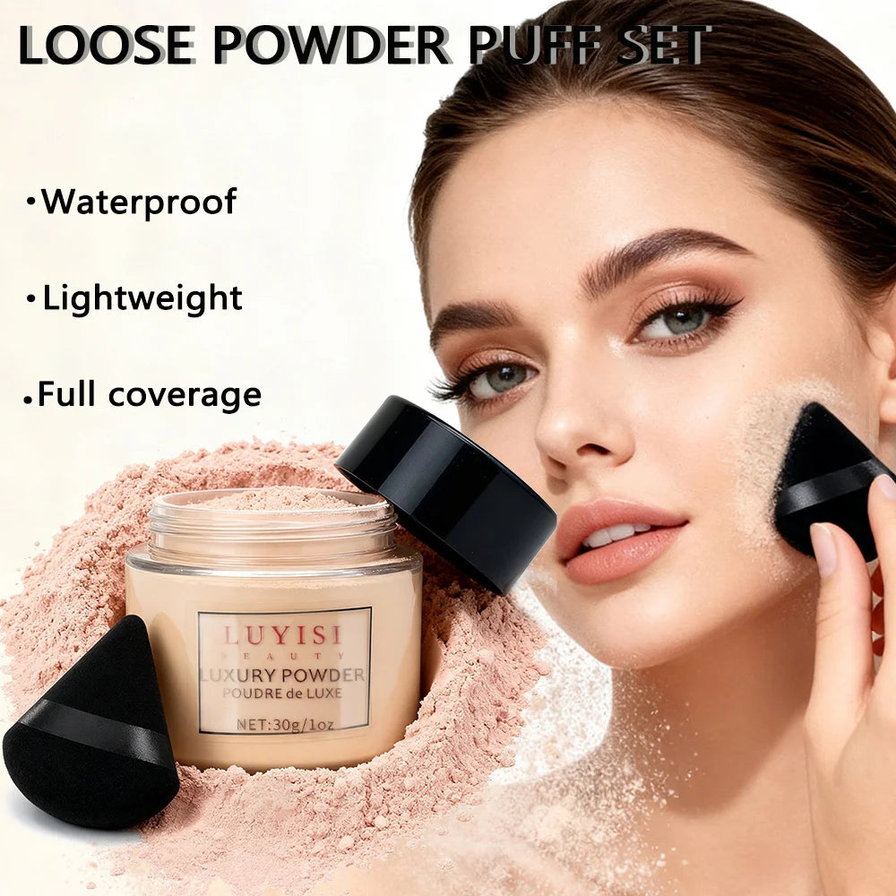 4-Pc Face Base Set: Foundation, Loose Powder & Puffs Foundation Makeup Set QXL