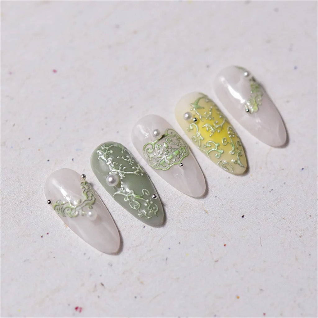 5D Embossed Retro Green Striped Nail Art Stickers & Decals Nail Art Stickers QXL