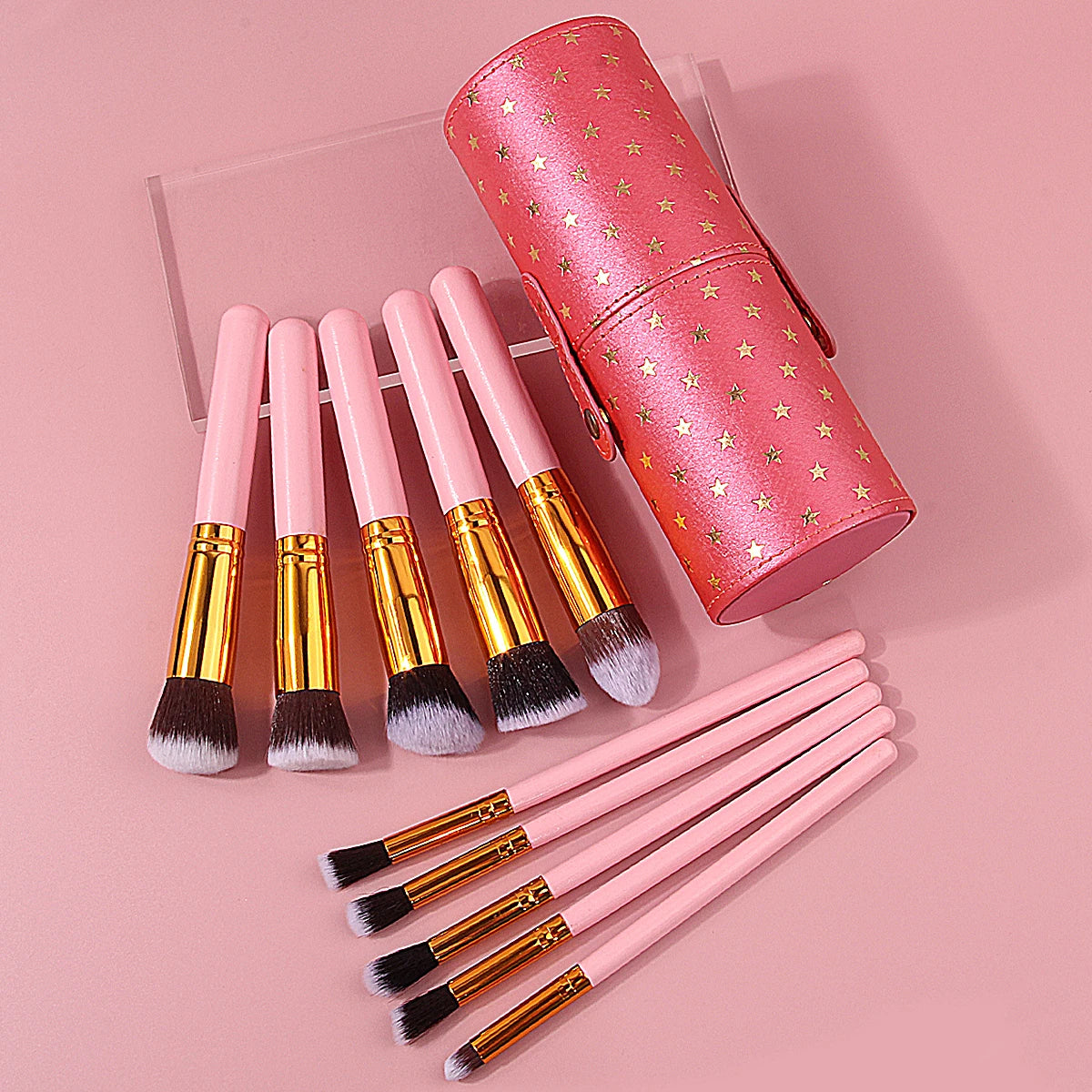11-Pc Pink Makeup Brush Set + Star Cup | KOSSHOW Makeup Brush Set QXL