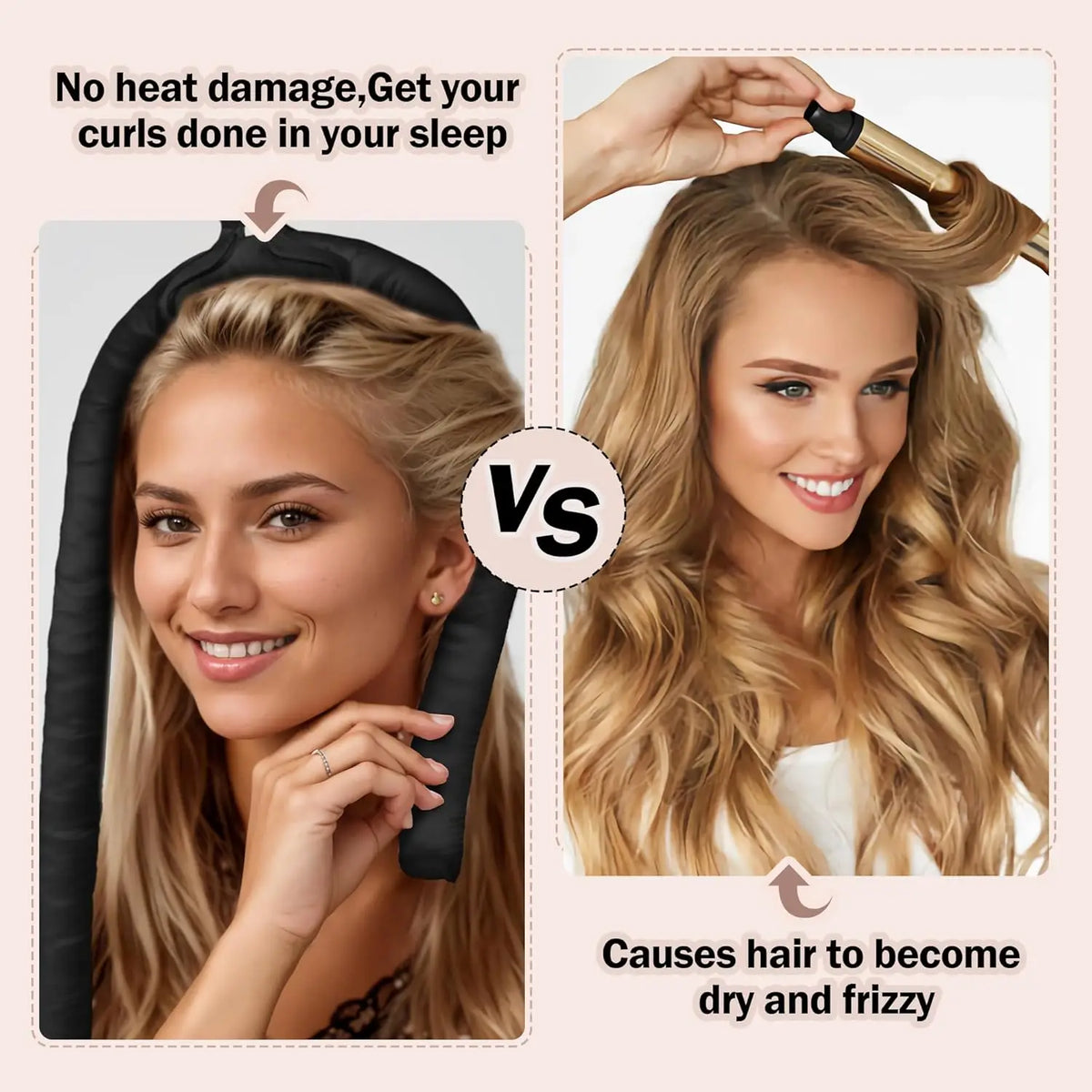 Heatless Hair Curler & Satin Sleep Cap Set | Foam Roller Kit Heatless Hair Curler Set QXL