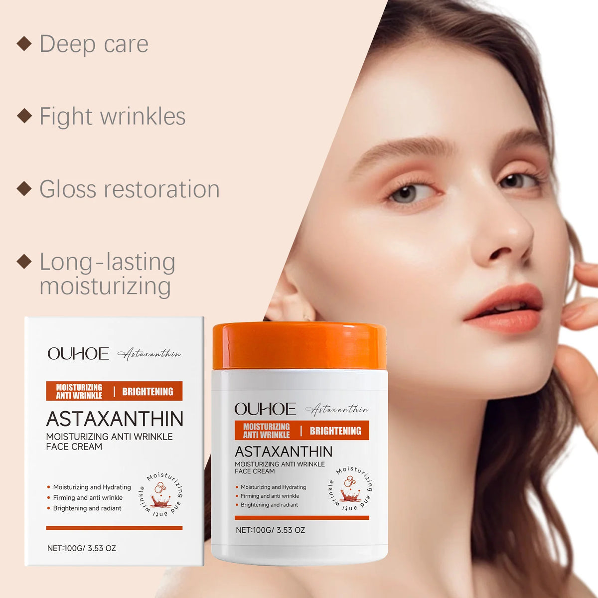 OUHOE Astaxanthin Face Cream | Firming Anti-Wrinkle Moisturizer Facial Moisturizer Cream QXL