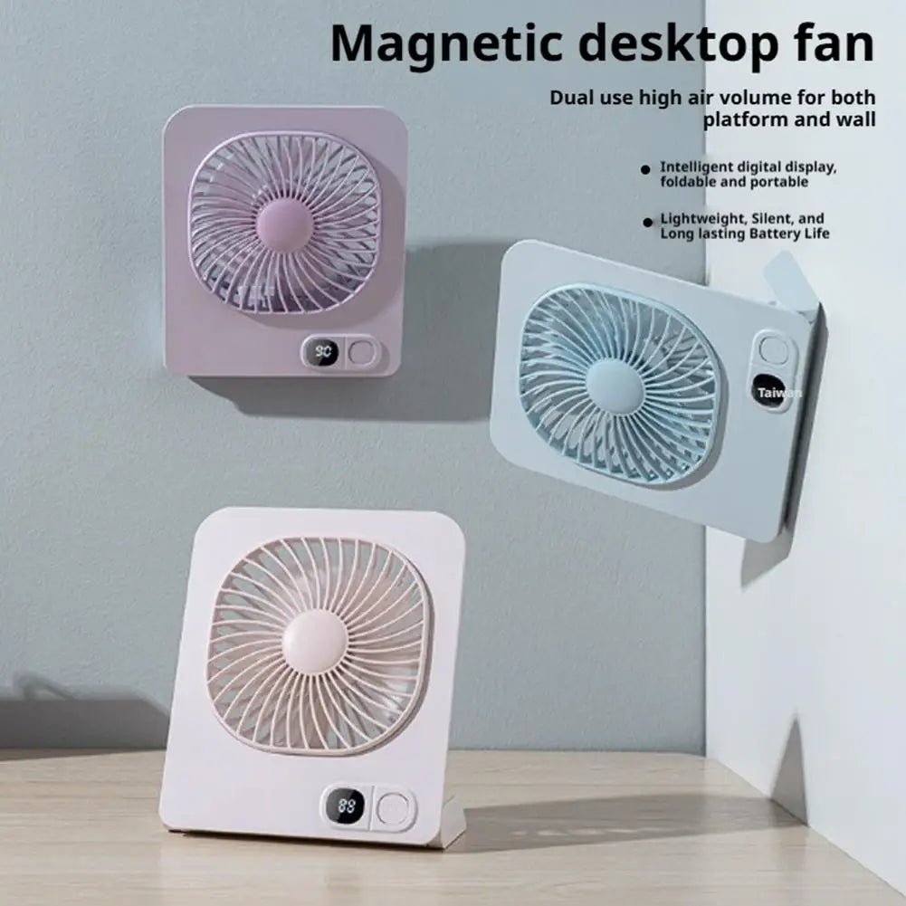 USB Rechargeable Magnetic Desk Fan | Foldable with LED Display Portable Desk Fan QXL