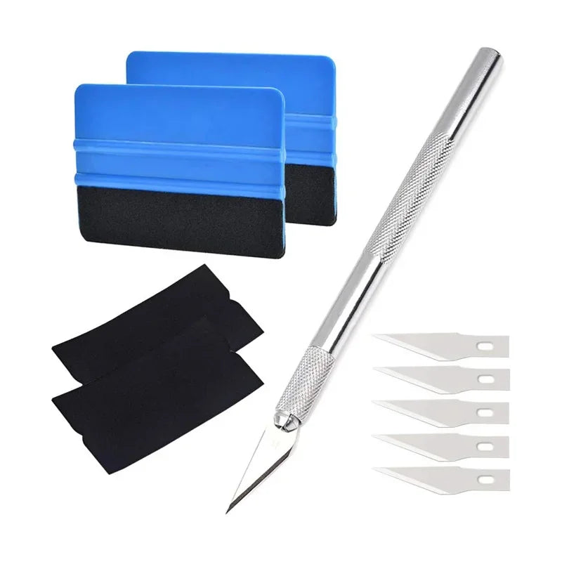 Felt Edge Squeegee & Craft Knife Set | Car Vinyl Wrap Tool Car Wrap Tool Kit QXL Blue Set