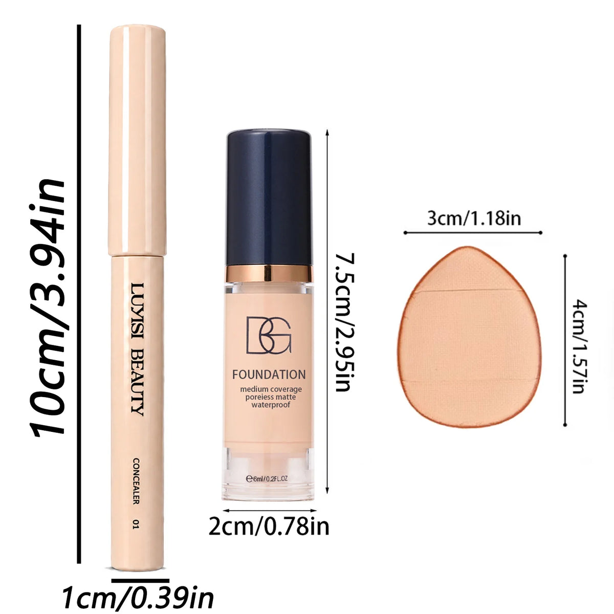 3-Piece Makeup Set: Concealer, Liquid Foundation & Puff Kit Foundation Makeup Set QXL